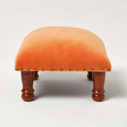 Homescapes Mable Burnt Orange Velvet Square Footstool