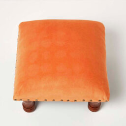 Homescapes Mable Burnt Orange Velvet Square Footstool - thumbnail 4