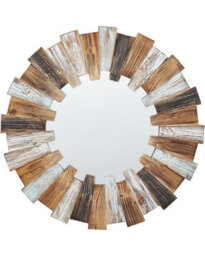 Wyld And Coco Aurora Home Round Wall Mirror 66Cm - Distressed Light Brown Wood Veneer Rustic - thumbnail 1
