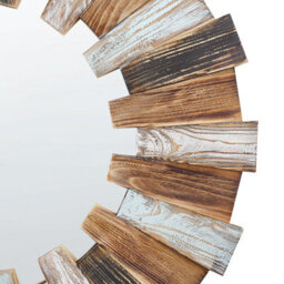 Wyld And Coco Aurora Home Round Wall Mirror 66Cm - Distressed Light Brown Wood Veneer Rustic - thumbnail 5