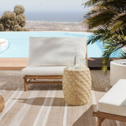 Wyld And Coco Accent Light Beige Fiberglass Outdoor Round Drum Side Table, W33 X D33 X H47Cm - thumbnail 2
