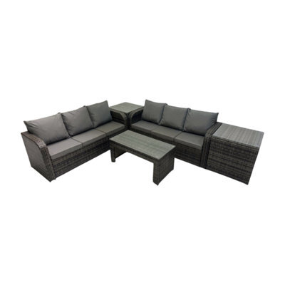 Fimous Rattan Garden Outdoor Furniture Set 3 Seater Sofa Coffee Table With 2 Side Tables Dark Grey Mixed - image 1