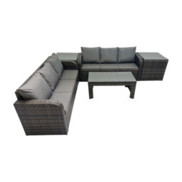 Fimous Rattan Garden Outdoor Furniture Set 3 Seater Sofa Coffee Table With 2 Side Tables Dark Grey Mixed - thumbnail 2