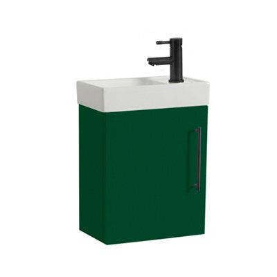 Homestylestore 400mm Dark Green Wall Hung Bathroom Vanity Unit And Black T Bar Handle - image 1