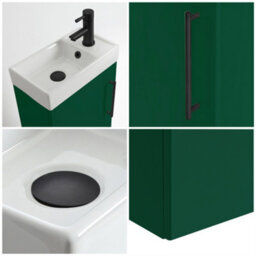 Homestylestore 400mm Dark Green Wall Hung Bathroom Vanity Unit And Black T Bar Handle - thumbnail 2