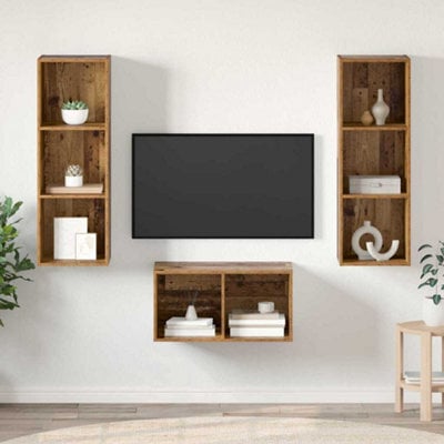 Berkfield Tv Cabinet Set Old Wood 37 X 37 X 107 Cm Engineered Wood - image 1