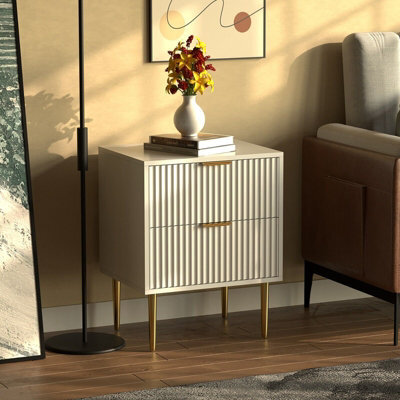 Hygrad Built to Survive Bedside Table White 2 Drawers Bedroom Nightstand Side Table Gold Handles & Legs - image 1