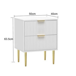 Hygrad Built to Survive Bedside Table White 2 Drawers Bedroom Nightstand Side Table Gold Handles & Legs - thumbnail 5
