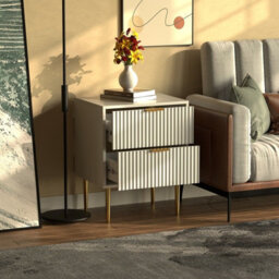 Hygrad Built to Survive Bedside Table White 2 Drawers Bedroom Nightstand Side Table Gold Handles & Legs - thumbnail 2