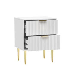 Hygrad Built to Survive Bedside Table White 2 Drawers Bedroom Nightstand Side Table Gold Handles & Legs - thumbnail 4