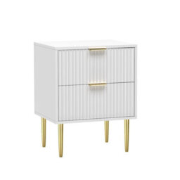 Hygrad Built to Survive Bedside Table White 2 Drawers Bedroom Nightstand Side Table Gold Handles & Legs - thumbnail 3