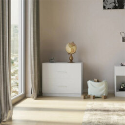 White Wooden 2 Door With 2 Drawer Compact Wardrobe Bedroom Storage Hanging Bar - thumbnail 4