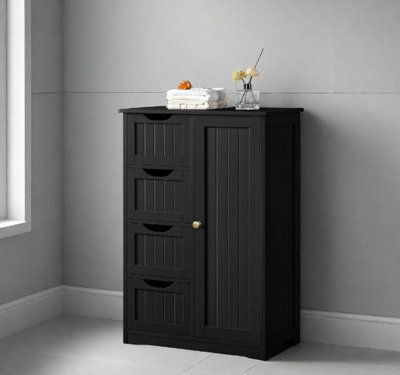 Modcraft Bathroom Floor Cabinet Wooden Freestanding Storage With 4 Drawers & 1 Door Adjustable Shelf , Black - image 1
