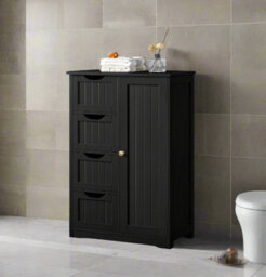 Modcraft Bathroom Floor Cabinet Wooden Freestanding Storage With 4 Drawers & 1 Door Adjustable Shelf , Black - thumbnail 7