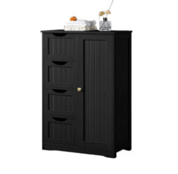 Modcraft Bathroom Floor Cabinet Wooden Freestanding Storage With 4 Drawers & 1 Door Adjustable Shelf , Black - thumbnail 2