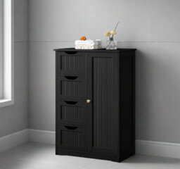 Modcraft Bathroom Floor Cabinet Wooden Freestanding Storage With 4 Drawers & 1 Door Adjustable Shelf , Black