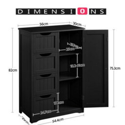 Modcraft Bathroom Floor Cabinet Wooden Freestanding Storage With 4 Drawers & 1 Door Adjustable Shelf , Black - thumbnail 3
