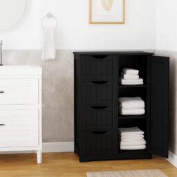 Modcraft Bathroom Floor Cabinet Wooden Freestanding Storage With 4 Drawers & 1 Door Adjustable Shelf , Black - thumbnail 5