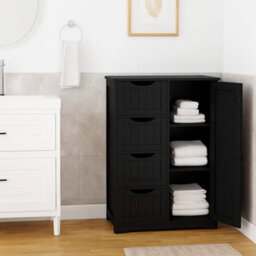Modcraft Bathroom Floor Cabinet Wooden Freestanding Storage With 4 Drawers & 1 Door Adjustable Shelf , Black - thumbnail 4