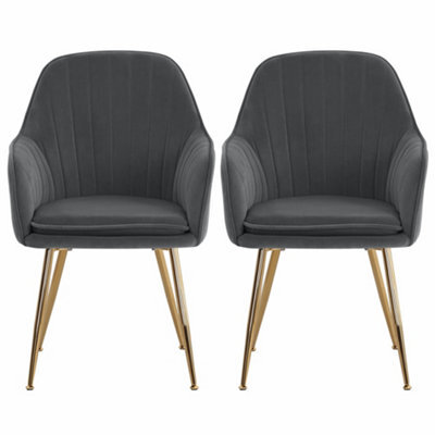 Living And Home Set Of 2 Grey Frosted Velvet Dining Chair Set Kitchen Chair Occasional Armchair With Metal Legs - image 1