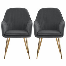 Living And Home Set Of 2 Grey Frosted Velvet Dining Chair Set Kitchen Chair Occasional Armchair With Metal Legs