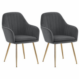 Living And Home Set Of 2 Grey Frosted Velvet Dining Chair Set Kitchen Chair Occasional Armchair With Metal Legs - thumbnail 5