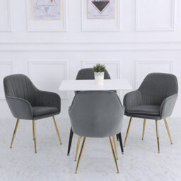 Living And Home Set Of 2 Grey Frosted Velvet Dining Chair Set Kitchen Chair Occasional Armchair With Metal Legs - thumbnail 2