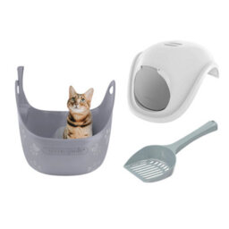 Litter Genie Cat Litter Box Grey With Scoop And Box Hood