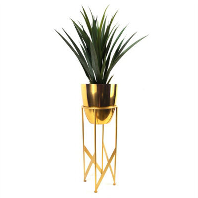 Leaf 90Cm Gold Planter With Artificial Yukka Plant - image 1