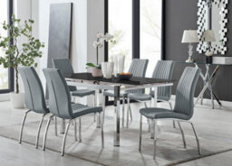Furniturebox Uk Enna Black Glass Extending Dining Table And 6 Grey Isco Chairs - thumbnail 1