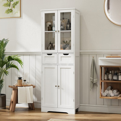 Thehotsale Mdf Tall Storage Cabinet With Glass Door And Drawers In White - image 1