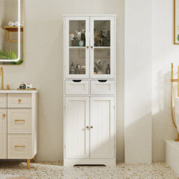 Thehotsale Mdf Tall Storage Cabinet With Glass Door And Drawers In White - thumbnail 2