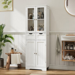 Thehotsale Mdf Tall Storage Cabinet With Glass Door And Drawers In White