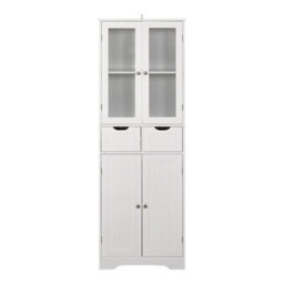 Thehotsale Mdf Tall Storage Cabinet With Glass Door And Drawers In White - thumbnail 3