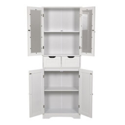 Thehotsale Mdf Tall Storage Cabinet With Glass Door And Drawers In White - thumbnail 5