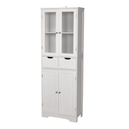Thehotsale Mdf Tall Storage Cabinet With Glass Door And Drawers In White - thumbnail 4