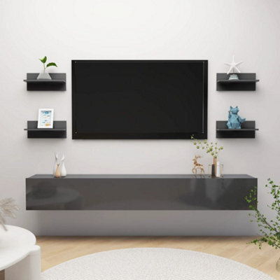 Berkfield Wall Shelves 4 Pcs High Gloss Grey 40X11.5X18 Cm - image 1