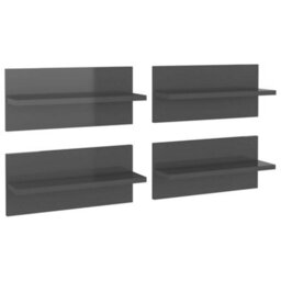 Berkfield Wall Shelves 4 Pcs High Gloss Grey 40X11.5X18 Cm - thumbnail 2
