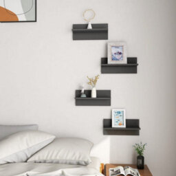 Berkfield Wall Shelves 4 Pcs High Gloss Grey 40X11.5X18 Cm - thumbnail 3
