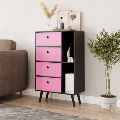 Urbn-Living Black 4-Drawer 2-Section Shelving Unit With Legs - image 1