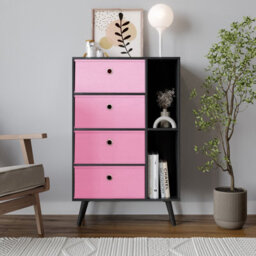 Urbn-Living Black 4-Drawer 2-Section Shelving Unit With Legs - thumbnail 3
