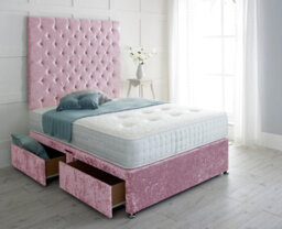 "Adore Designs Chesterfield Crushed Velvet Divan Bed, With Pocket Mattress & 36"" Headboard - 5Ft Kingsize - Pink - 4 Drawers" - thumbnail 1