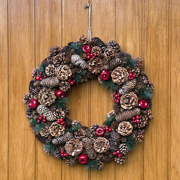 GreenBrokers Premium Quality Christmas Hanging Wreath 48Cm - Festive Pine Cone Display With Red Berries - thumbnail 2