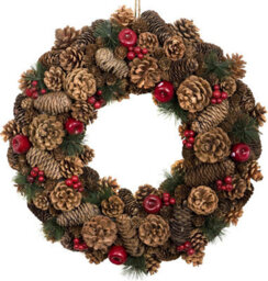 GreenBrokers Premium Quality Christmas Hanging Wreath 48Cm - Festive Pine Cone Display With Red Berries