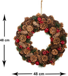 GreenBrokers Premium Quality Christmas Hanging Wreath 48Cm - Festive Pine Cone Display With Red Berries - thumbnail 3