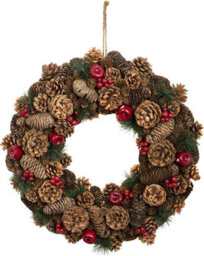 GreenBrokers Premium Quality Christmas Hanging Wreath 48Cm - Festive Pine Cone Display With Red Berries - thumbnail 8