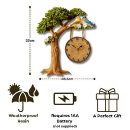 Outdoor Garden Wall Clock, Weather Resistant Indoor Outdoor Clock, Decorative Tree Design With Birds & Butterflies, Hand Painted - thumbnail 4