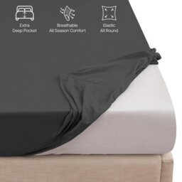 "Ameha Fitted Sheet 40Cm Extra Deep Pocket Elastic Corners Soft Microfiber Fitted Sheet 16"" Charcoal (Super King 180X200Cm)" - thumbnail 4
