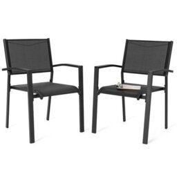 Avestar Outdoor Textilene Chairs Set Of 2, Patio Stackable Dining Chairs For All Weather, Powder-Coated Iron Frame, Black - thumbnail 1