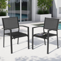 Avestar Outdoor Textilene Chairs Set Of 2, Patio Stackable Dining Chairs For All Weather, Powder-Coated Iron Frame, Black - thumbnail 2